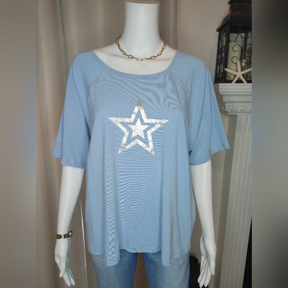 LOVE LIFE LIVE STAR TOP, LIGHT BLUE XL